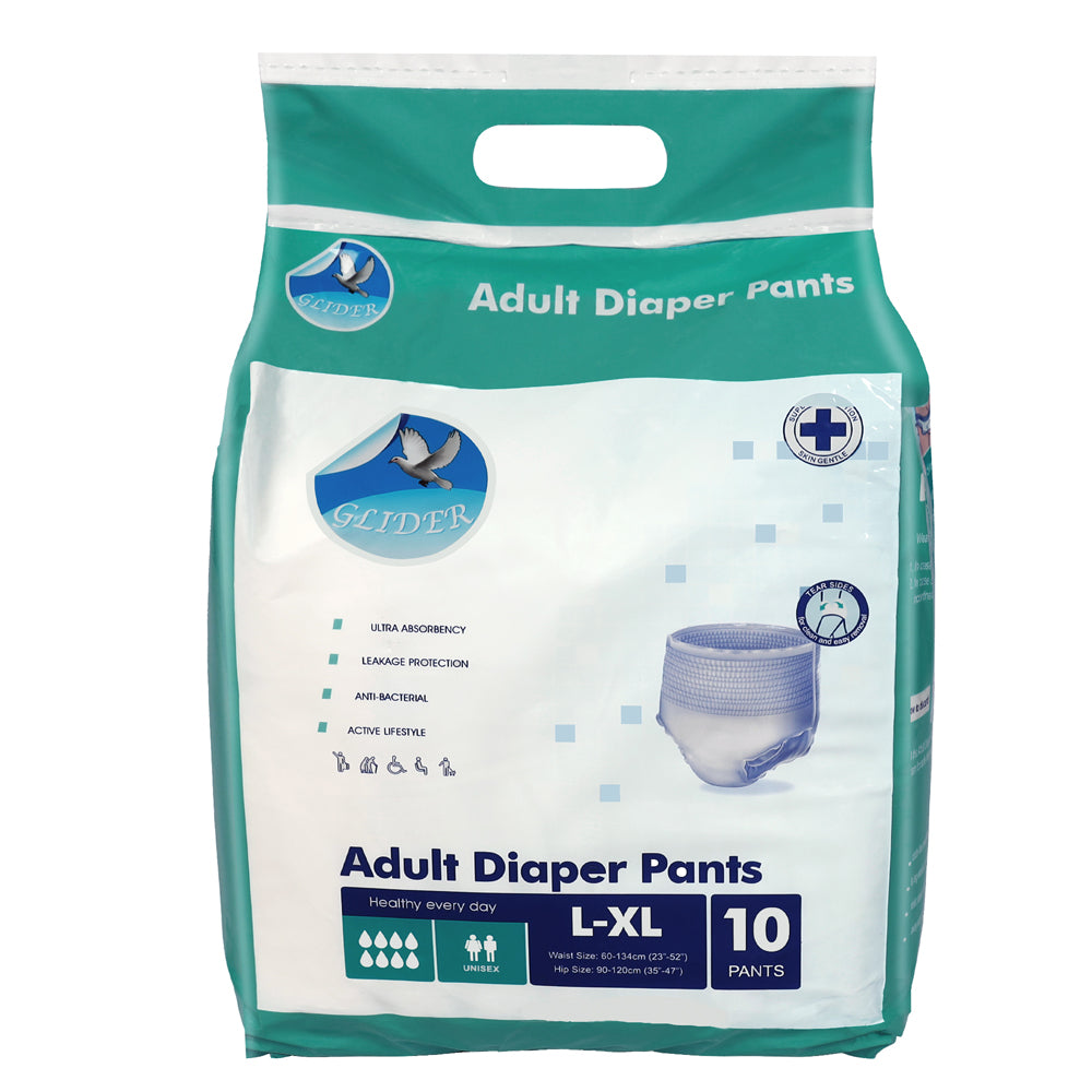 Glider Adult Diaper Pull Ups LARGE-XL - Pant Style (Count 10), (35-47 inch, 90-120 cm)