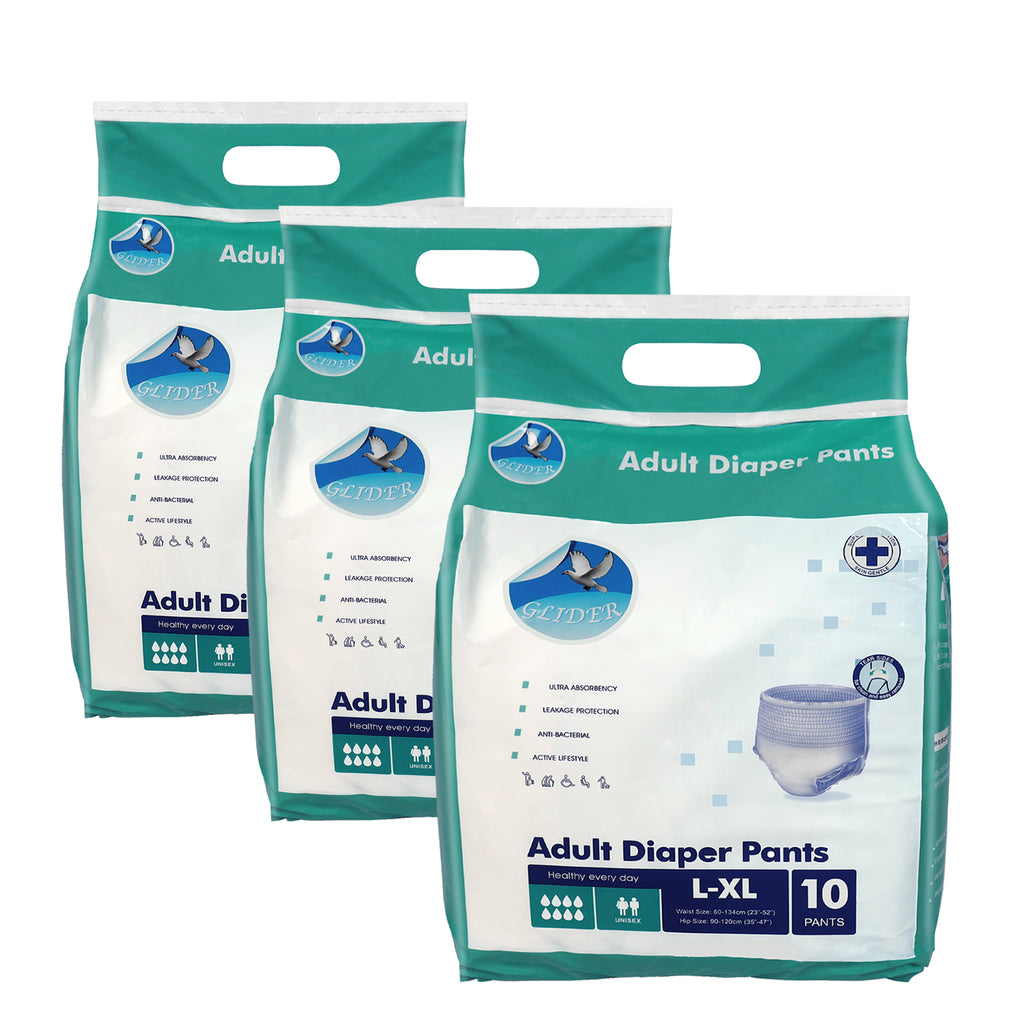 Glider Adult Diaper Pull Ups LARGE-XL - Pant Style (Count 10), (35-47 inch, 90-120 cm)
