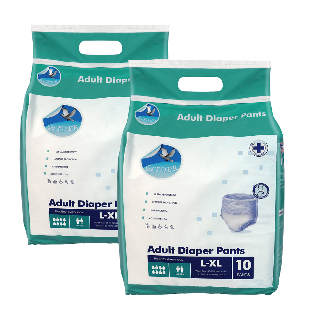 Glider Adult Diaper Pull Ups LARGE-XL - Pant Style (Count 10), (35-47 inch, 90-120 cm)