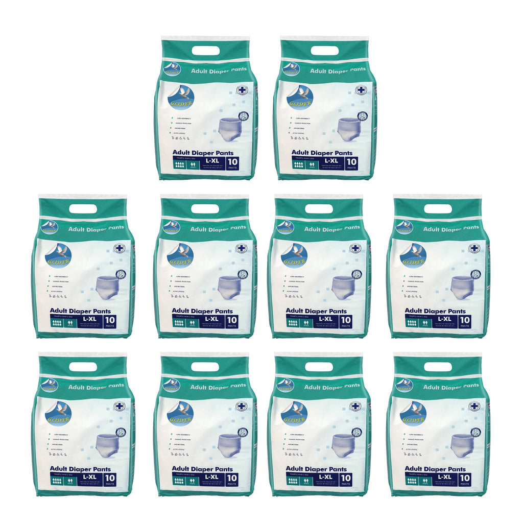 Glider Adult Diaper Pull Ups LARGE-XL - Pant Style (Count 10), (35-47 inch, 90-120 cm)