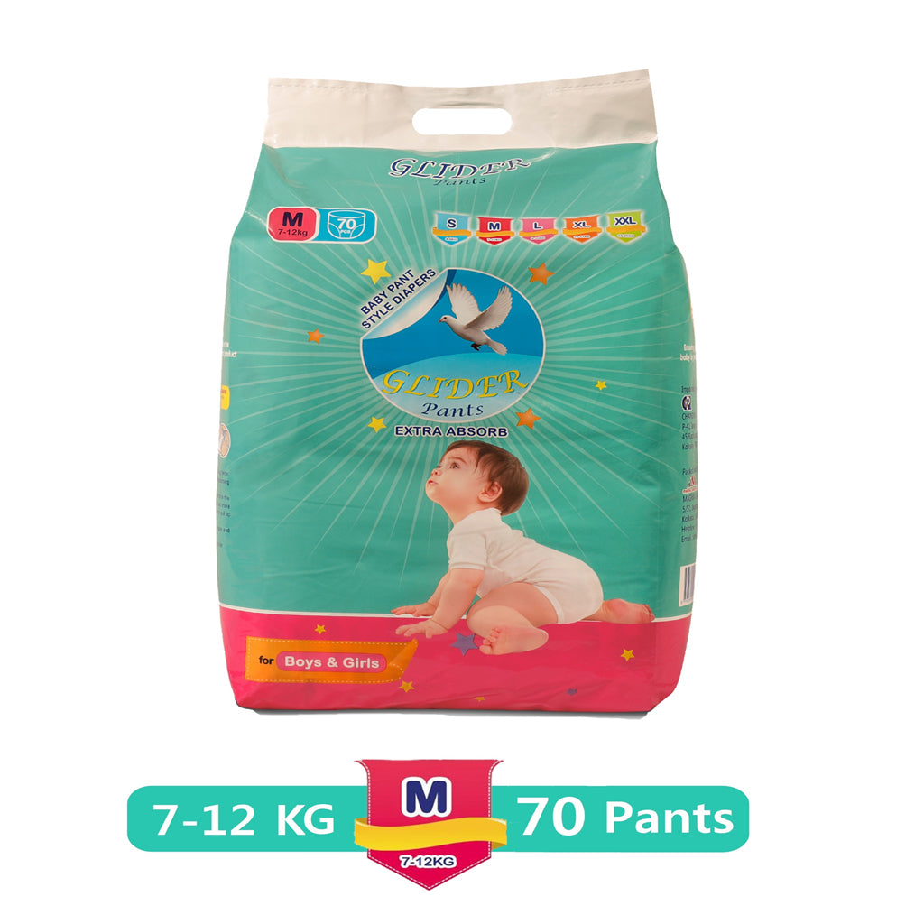 Glider Overnight Extra Absorbency Premium Diapers Pants, Medium, 70 Count