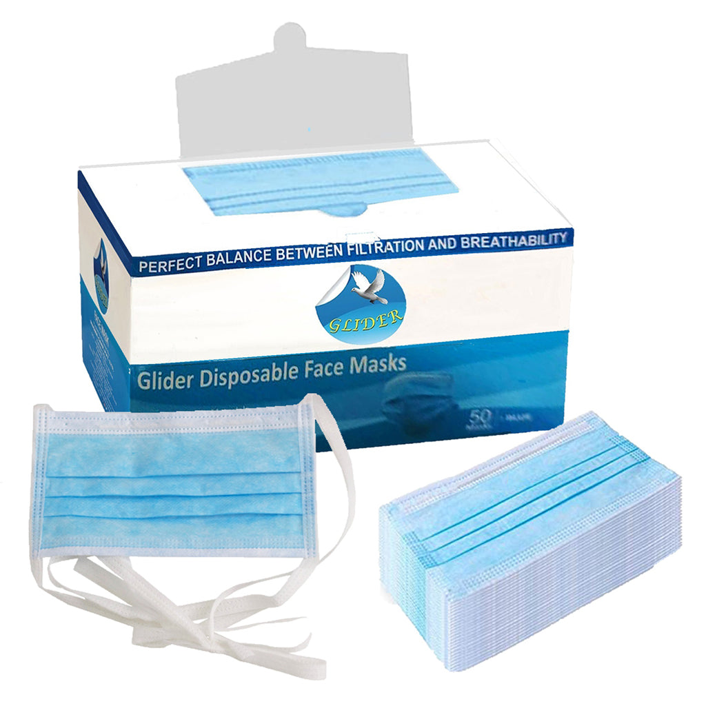 Glider Face Mask with 3 Layer Tie On Breathable and Comfortable for Blocking Dust Air Pollution & Protection (50 in a Box)
