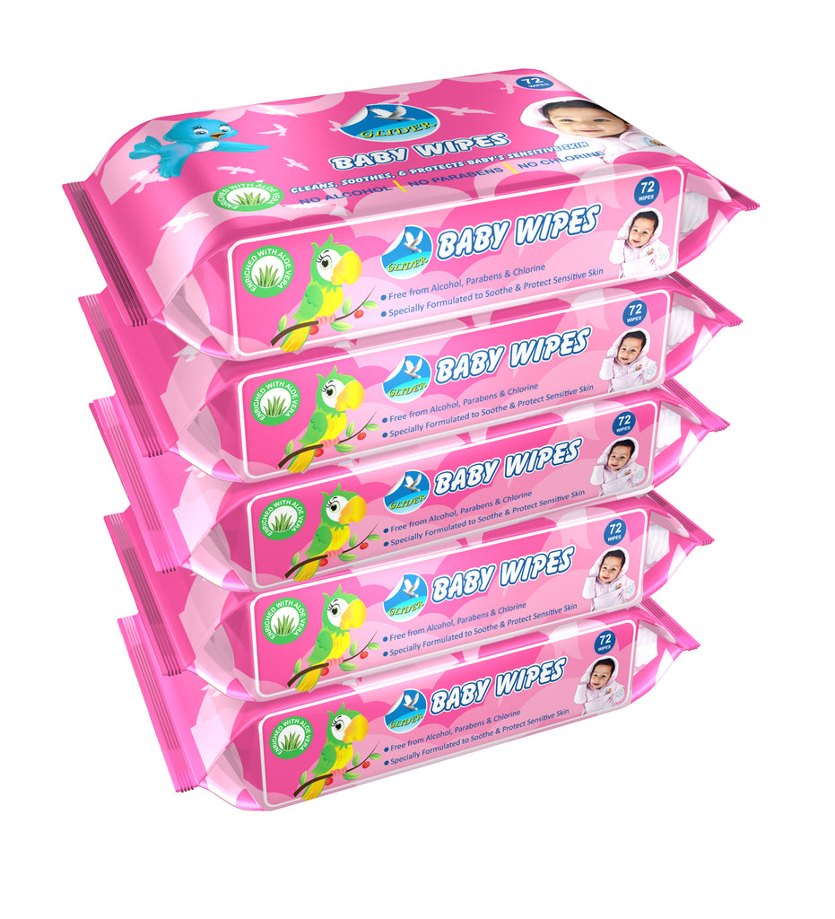 Glider Baby Water Wipes with Aloe-Vera , Vitamin E & Mild Fragrance - 98% Water