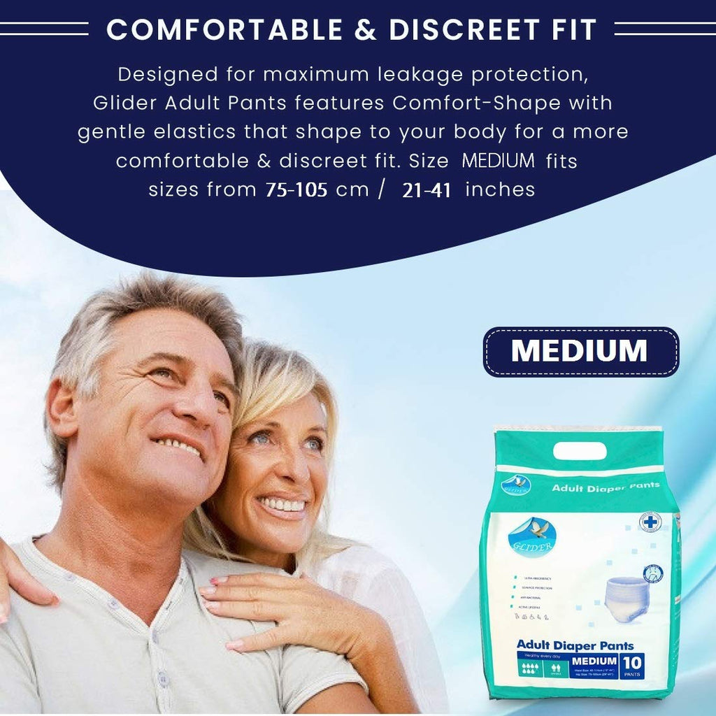 Glider Adult Diaper Pull Ups MEDIUM - Pant Style (Count10) (29-41 inch, 75-105 cm)