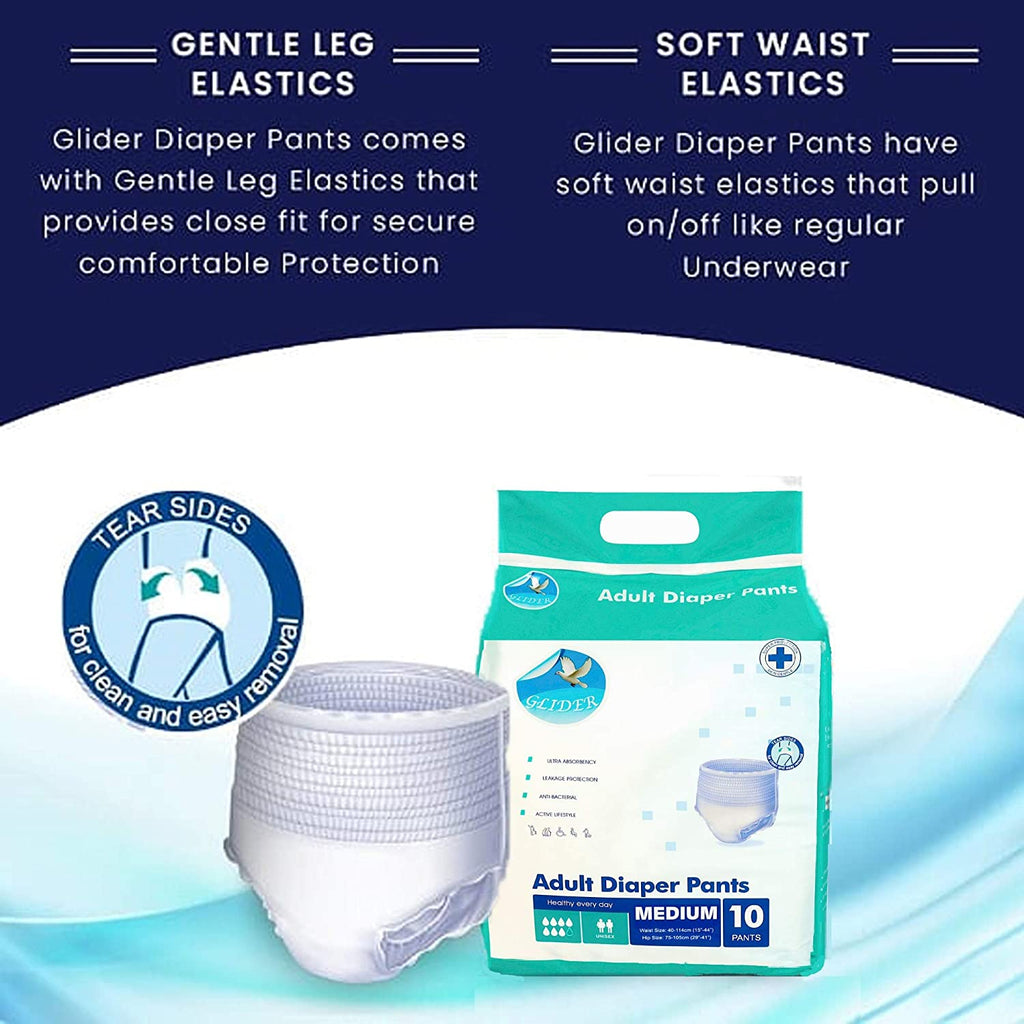 Glider Adult Diaper Pull Ups MEDIUM - Pant Style (Count10) (29-41 inch, 75-105 cm)
