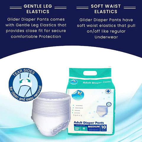 Glider Adult Diaper Pull Ups MEDIUM - Pant Style (Count10) (29-41 inch, 75-105 cm)