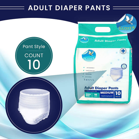 Glider Adult Diaper Pull Ups MEDIUM - Pant Style (Count10) (29-41 inch, 75-105 cm)