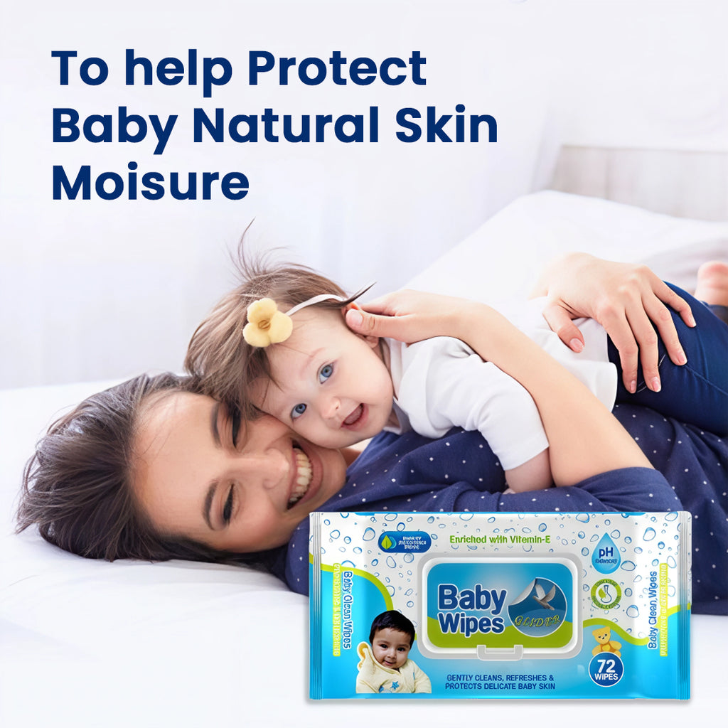 Glider Baby Wipes - with Moisture Lock Flip-Top , Contains Aloe Vera & Vitmain E , pH balanced with No Parabens & Chlorine
