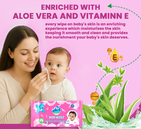 Glider Baby Water Wipes with Aloe-Vera , Vitamin E & Mild Fragrance - 98% Water
