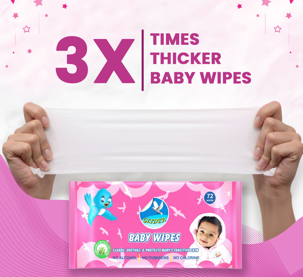 Glider Baby Water Wipes with Aloe-Vera , Vitamin E & Mild Fragrance - 98% Water