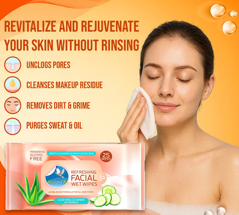 Glider Face Wipes Enriched with Aloe Vera , Cucumber & Vitamin E | All Types Skin Friendly & pH Balanced | Alcohol & Paraben Free | Moisturizes , Refreshes & Soothes Skin | 25 Wipes (Pack of 3) 75 Wipes