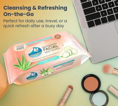 Glider Face Wipes Enriched with Aloe Vera , Cucumber & Vitamin E | All Types Skin Friendly & pH Balanced | Alcohol & Paraben Free | Moisturizes , Refreshes & Soothes Skin | 25 Wipes (Pack of 3) 75 Wipes