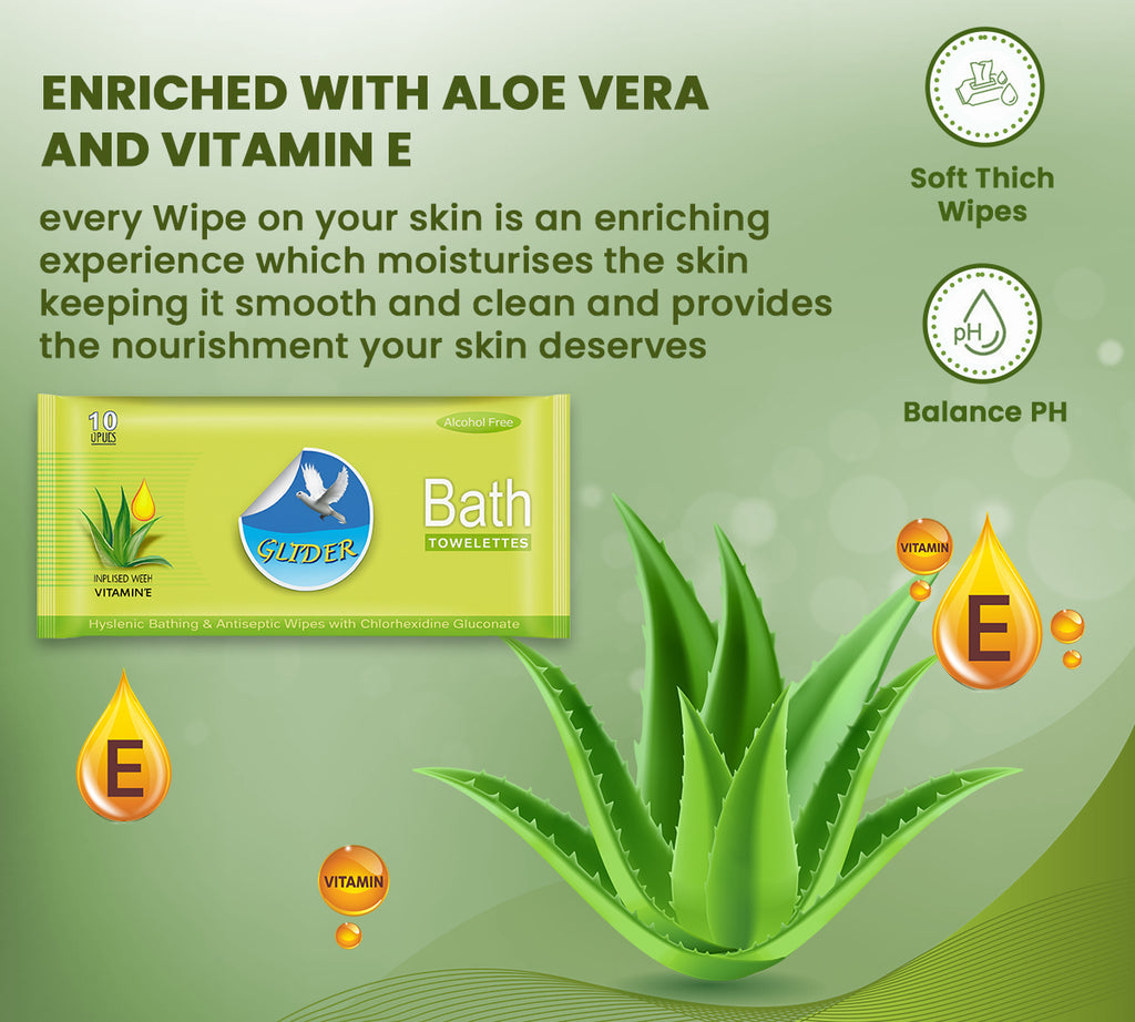 Glider Bed Bath Wipes, Enriched with Aloe Vera