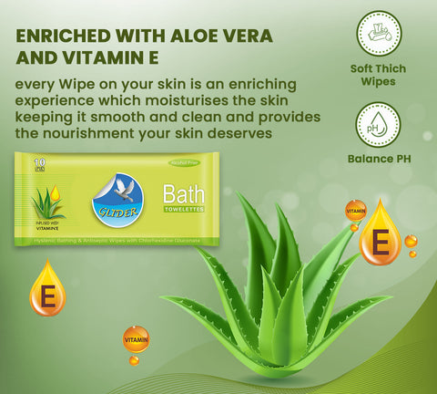 Glider Bed Bath Wipes, Enriched with Aloe Vera