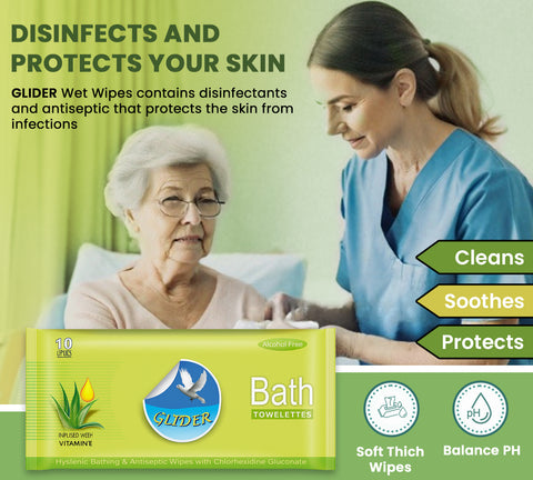 Glider Bed Bath Wipes, Enriched with Aloe Vera