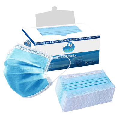 GLIDER Face Mask with Elastic Ear Loop 3 Ply Breathable and Comfortable for Blocking Dust Air Pollution & Protection ( 50 in a Box )